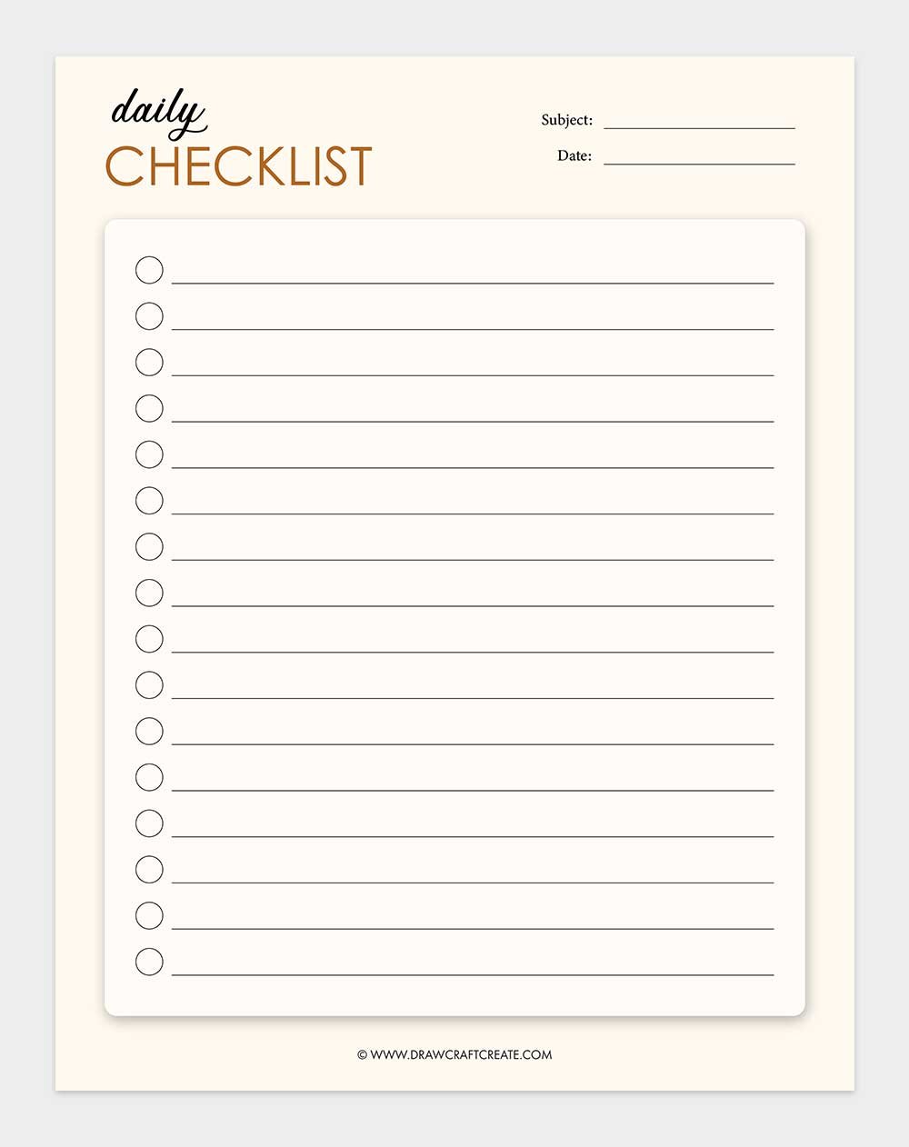 printable checklist template