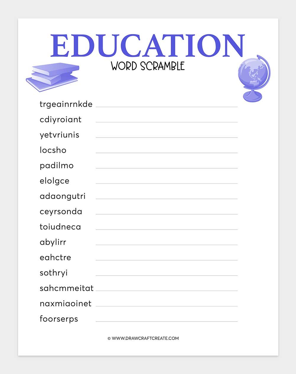 printable education word scramble