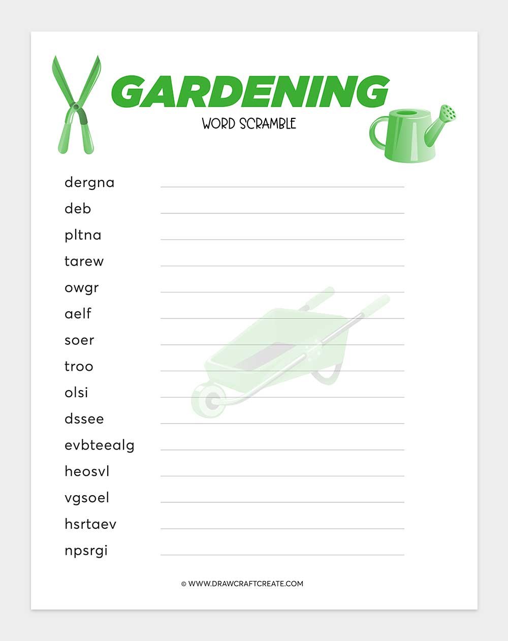 printable gardening word scramble