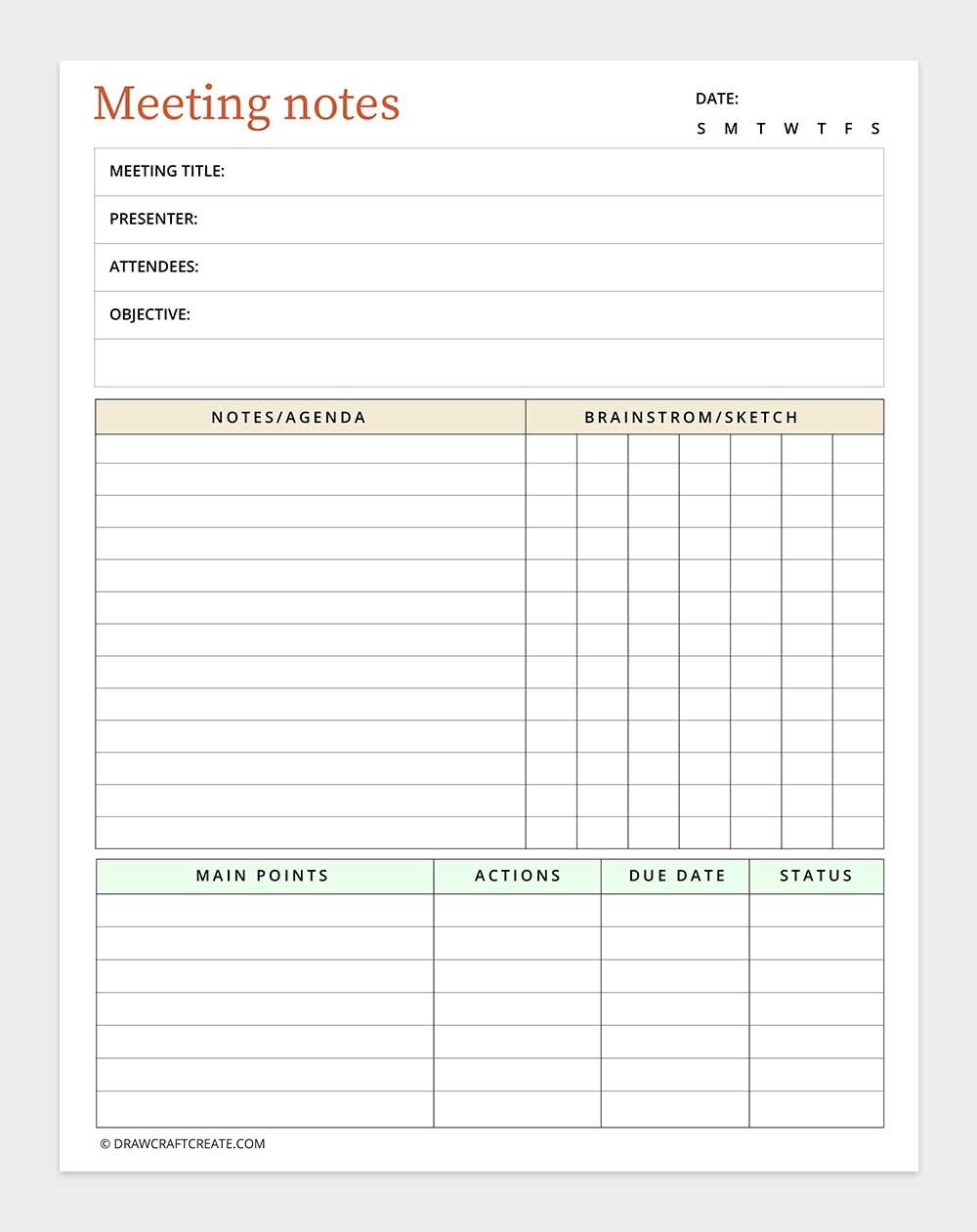 printable meeting notes template