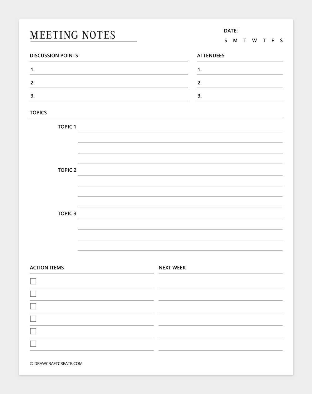 printable meeting notes template