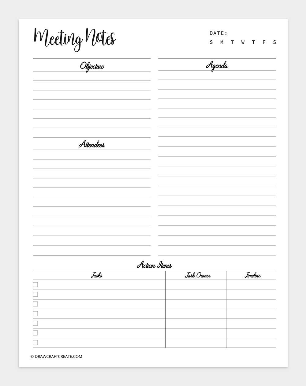 printable meeting notes template