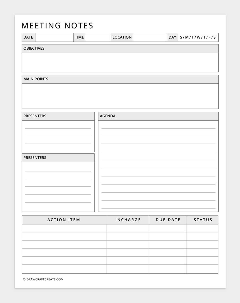 printable meeting notes template