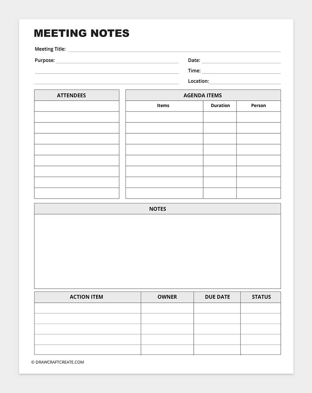 printable meeting notes template