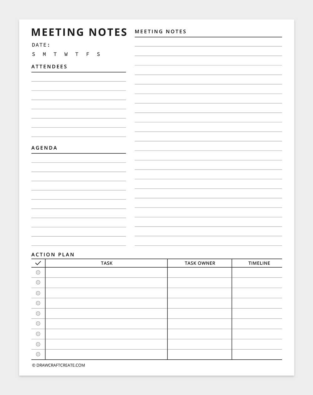 printable meeting notes template
