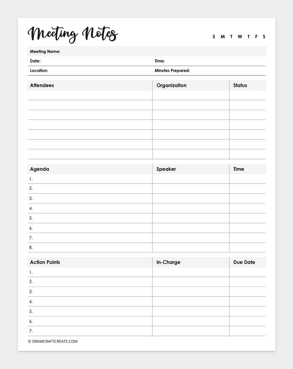 printable meeting notes template