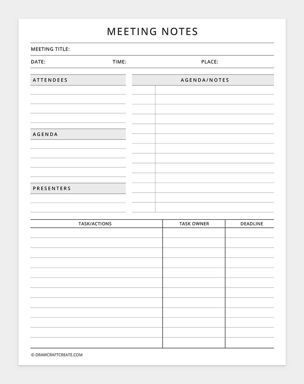 printable meeting notes template