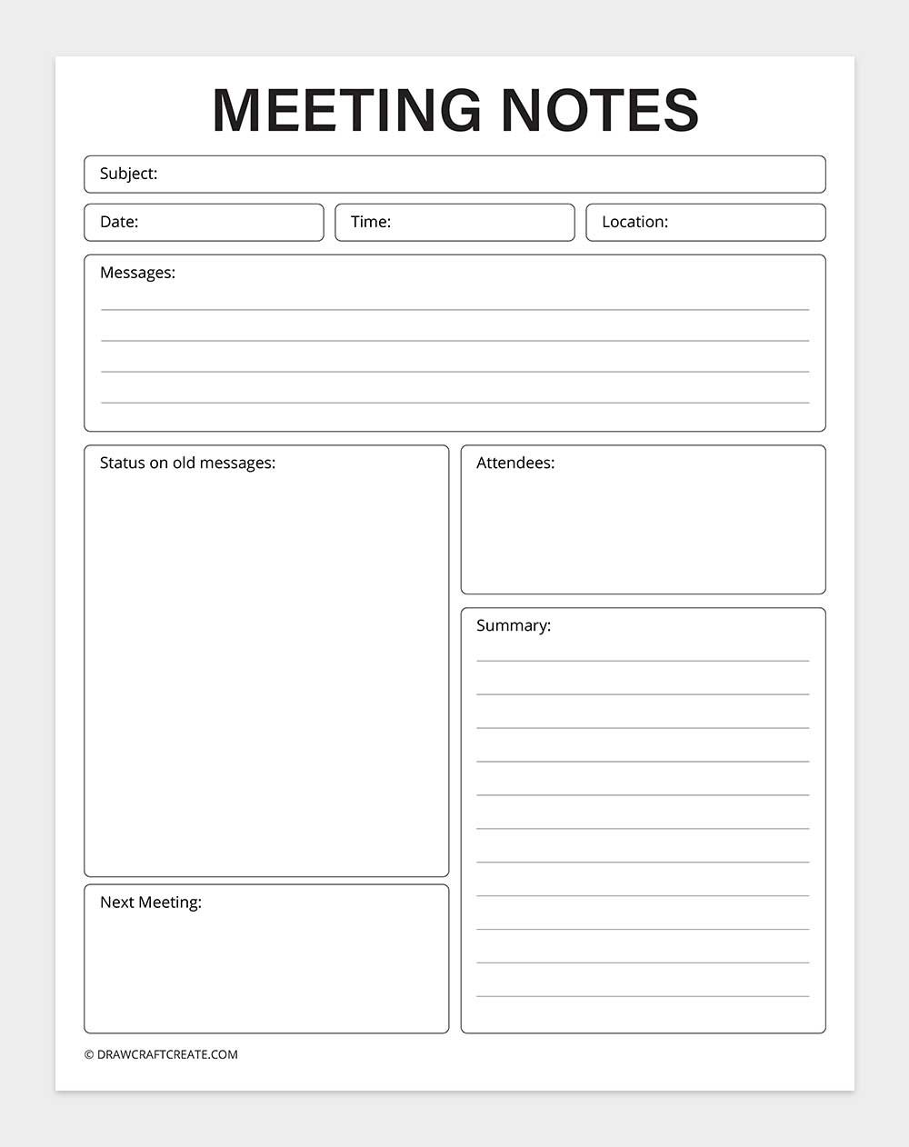 printable meeting notes template