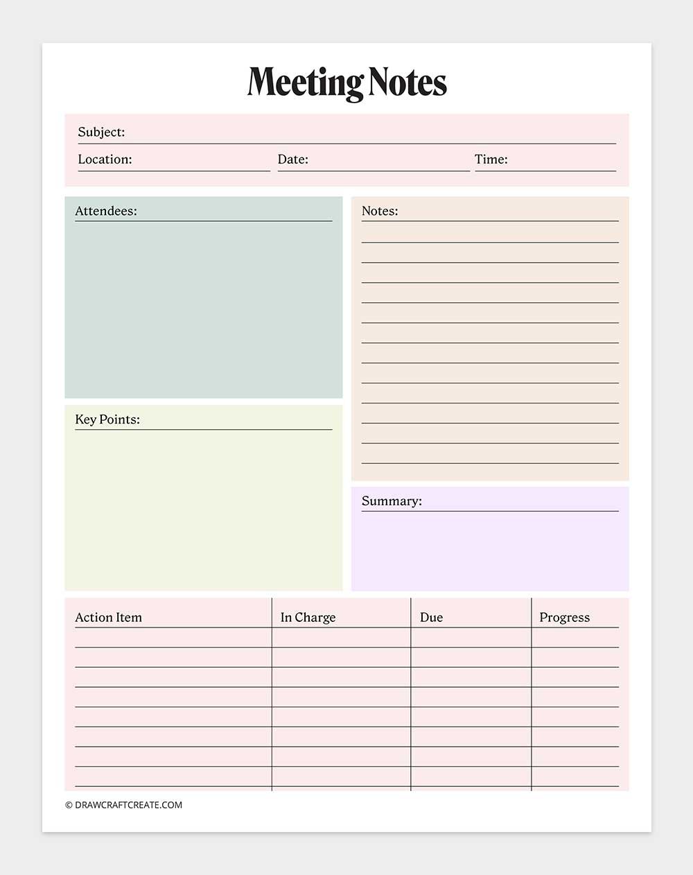 printable meeting notes template