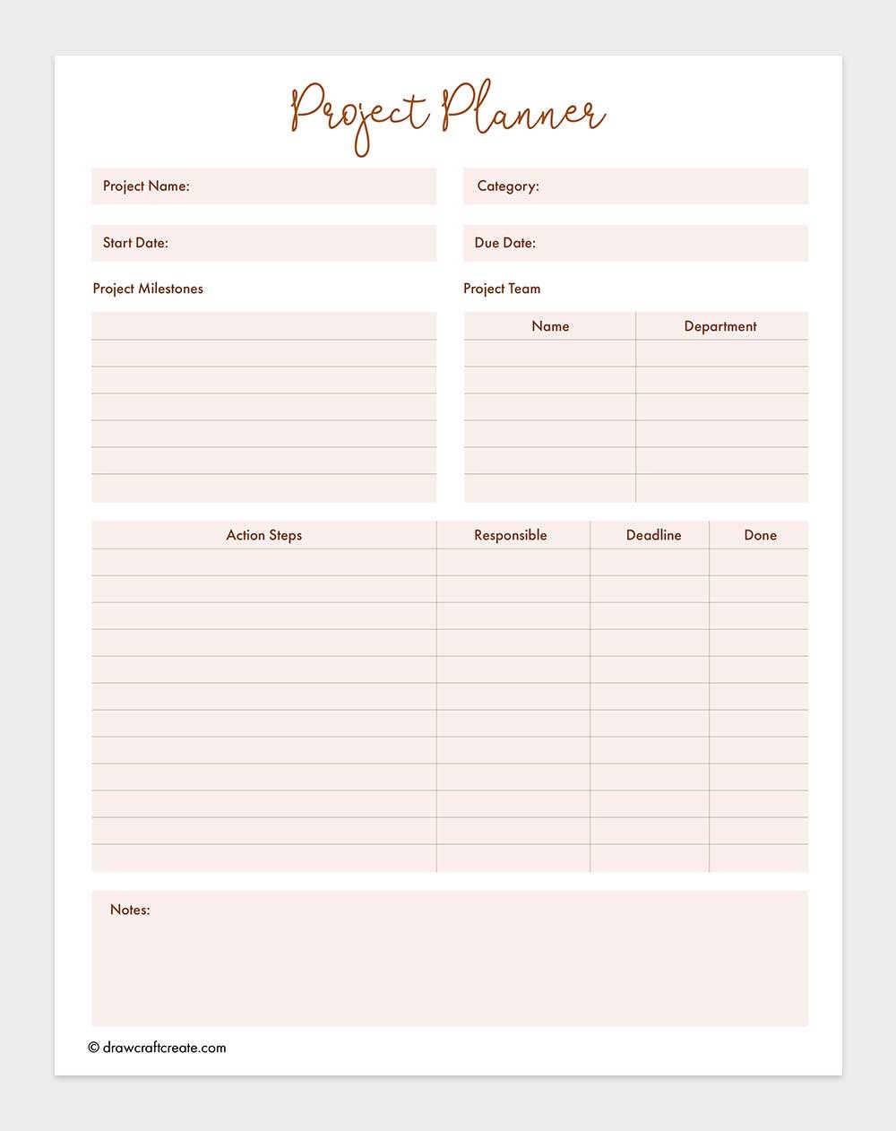 printable project planner template