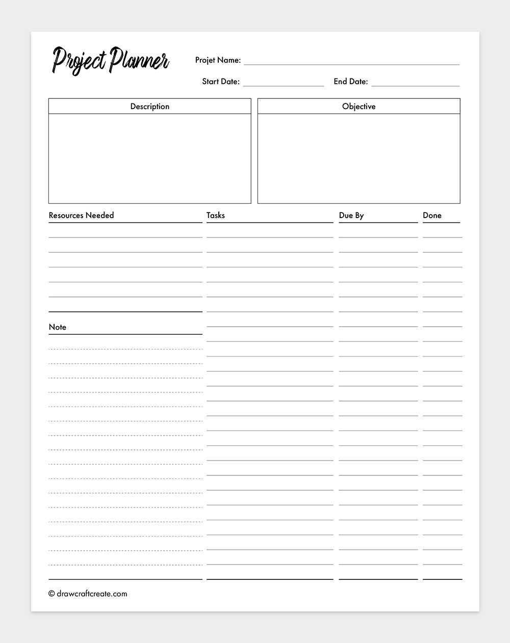 printable project planner template