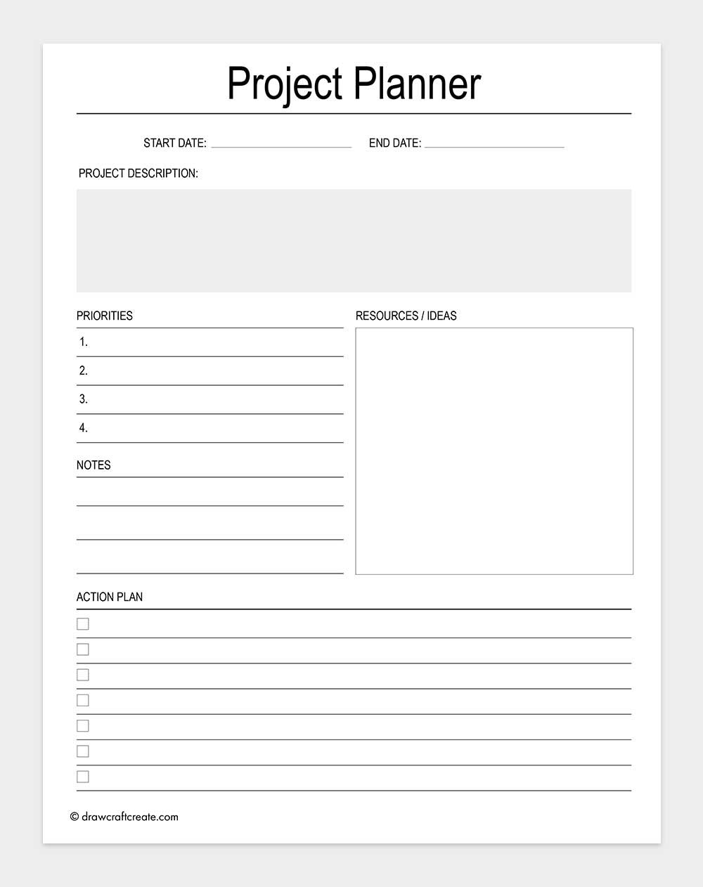 printable project planner template