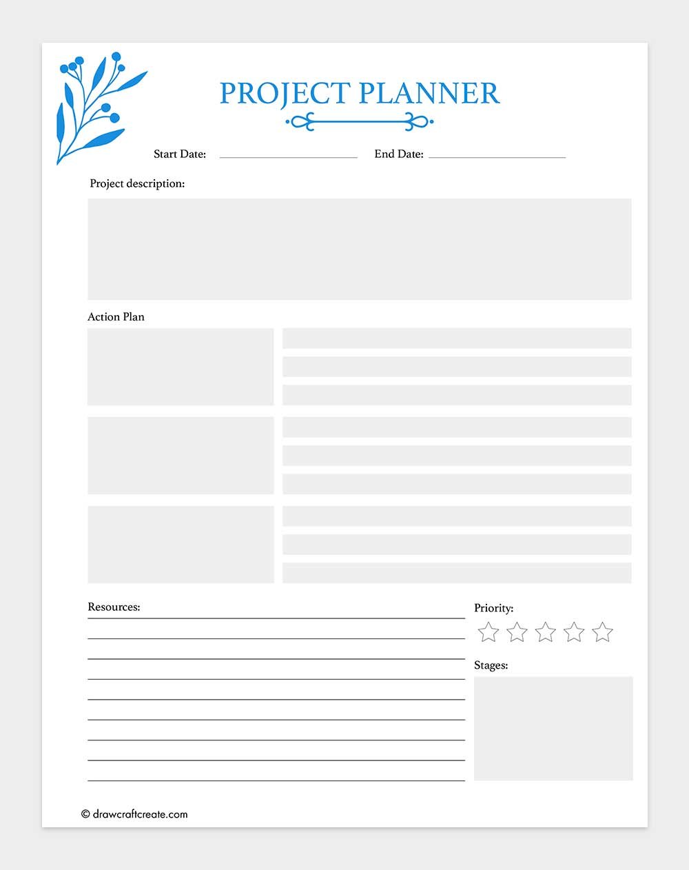 printable project planner template
