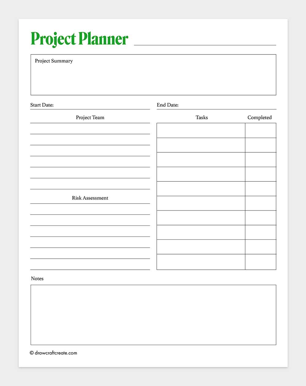 printable project planner template