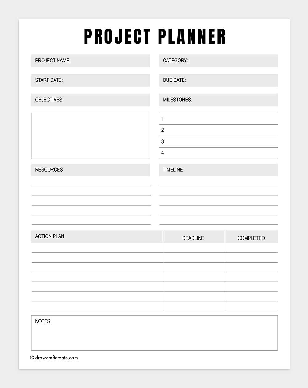 printable project planner template