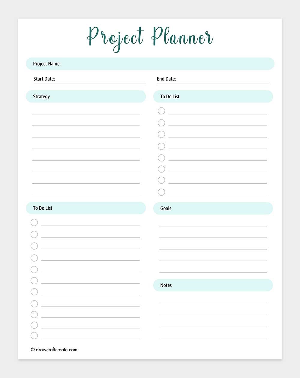printable project planner template