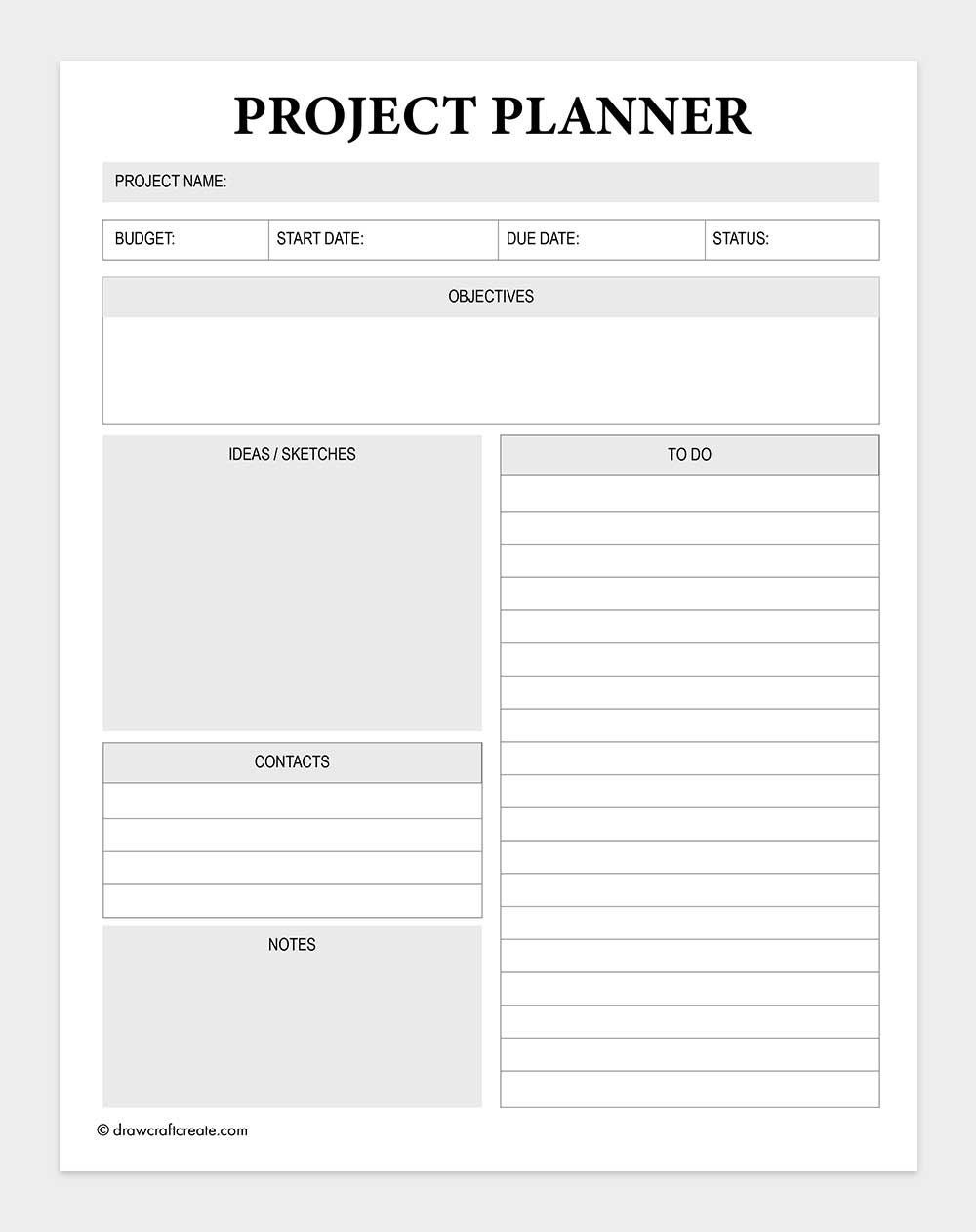 printable project planner template