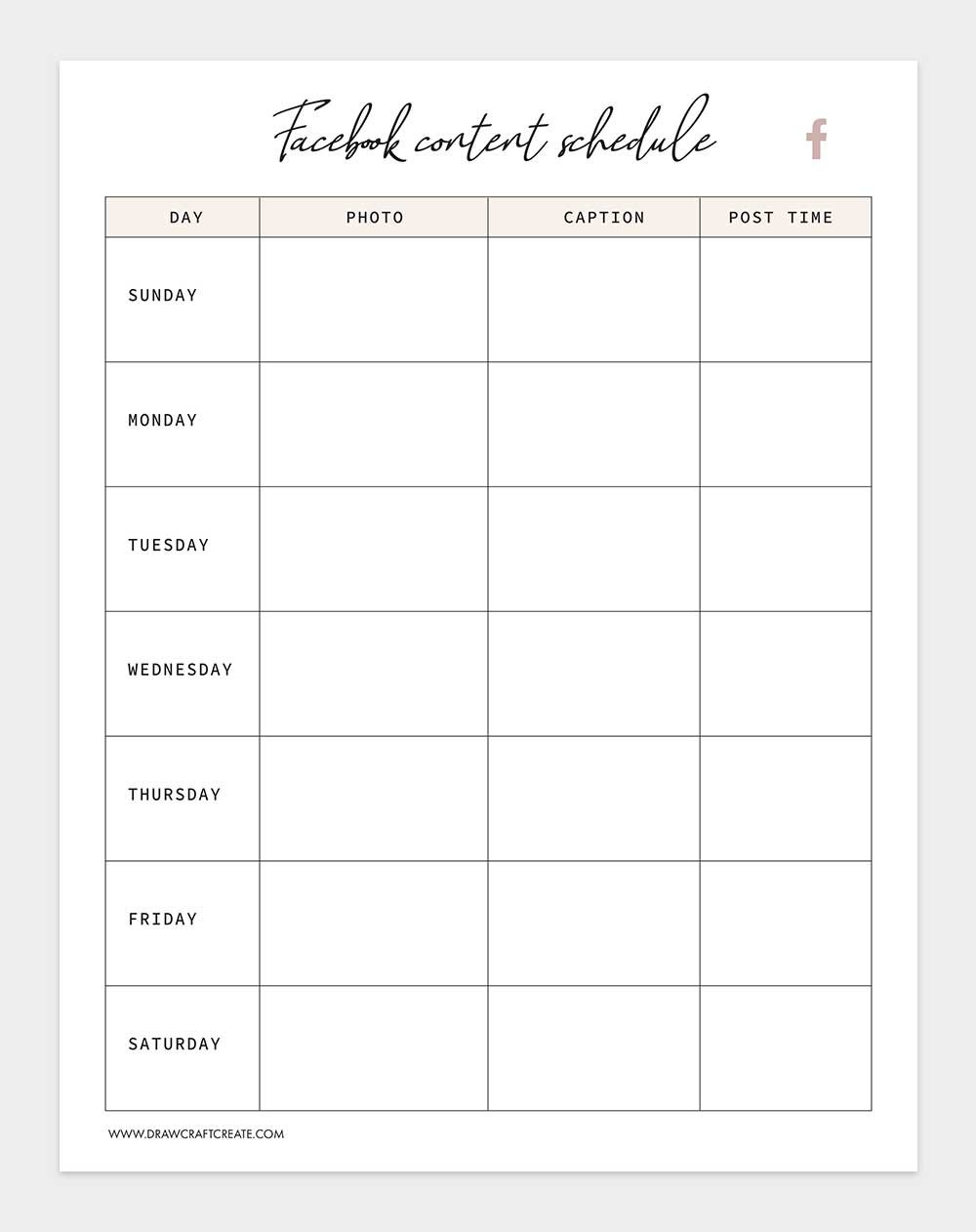 facebook content schedule