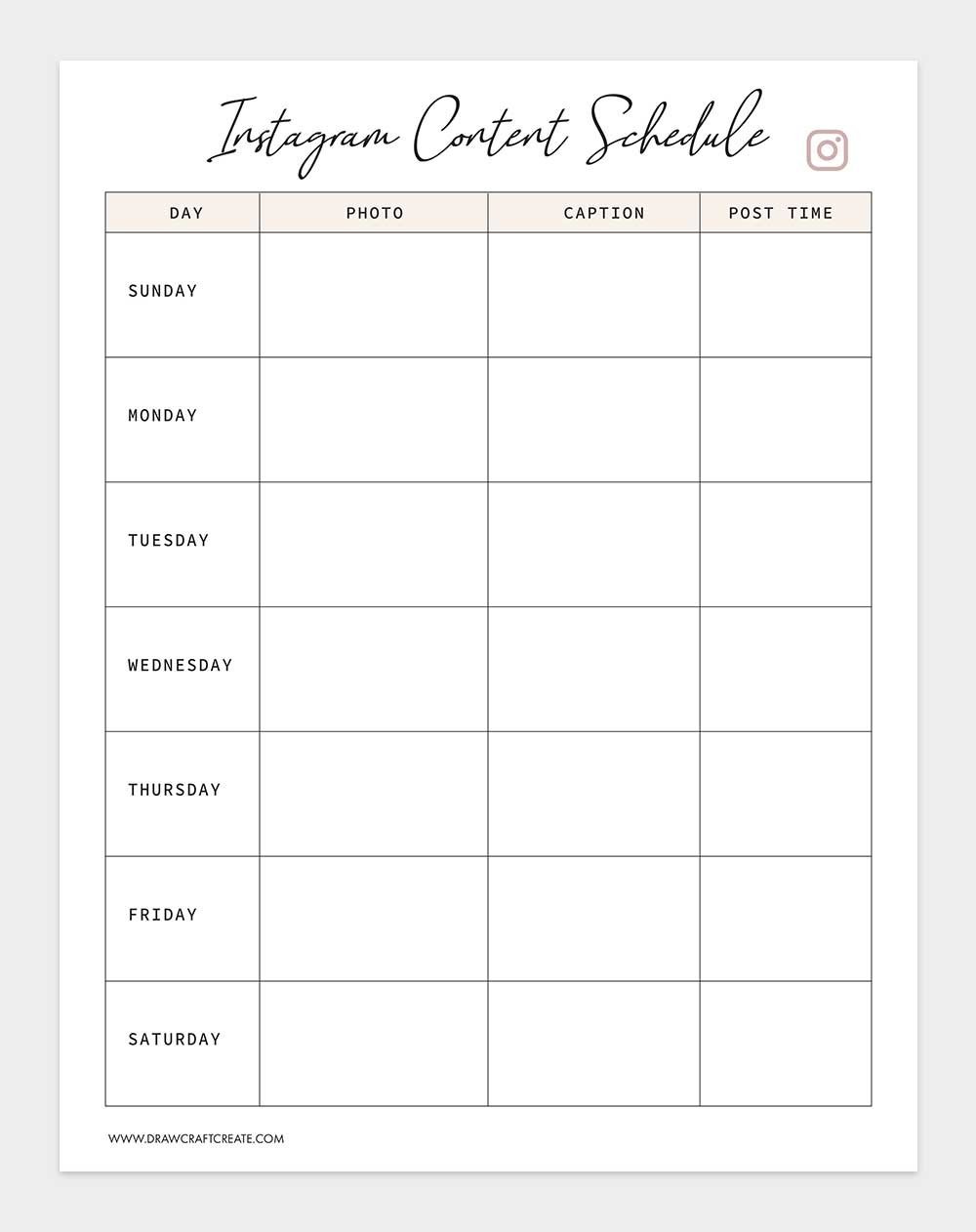 instagram content schedule