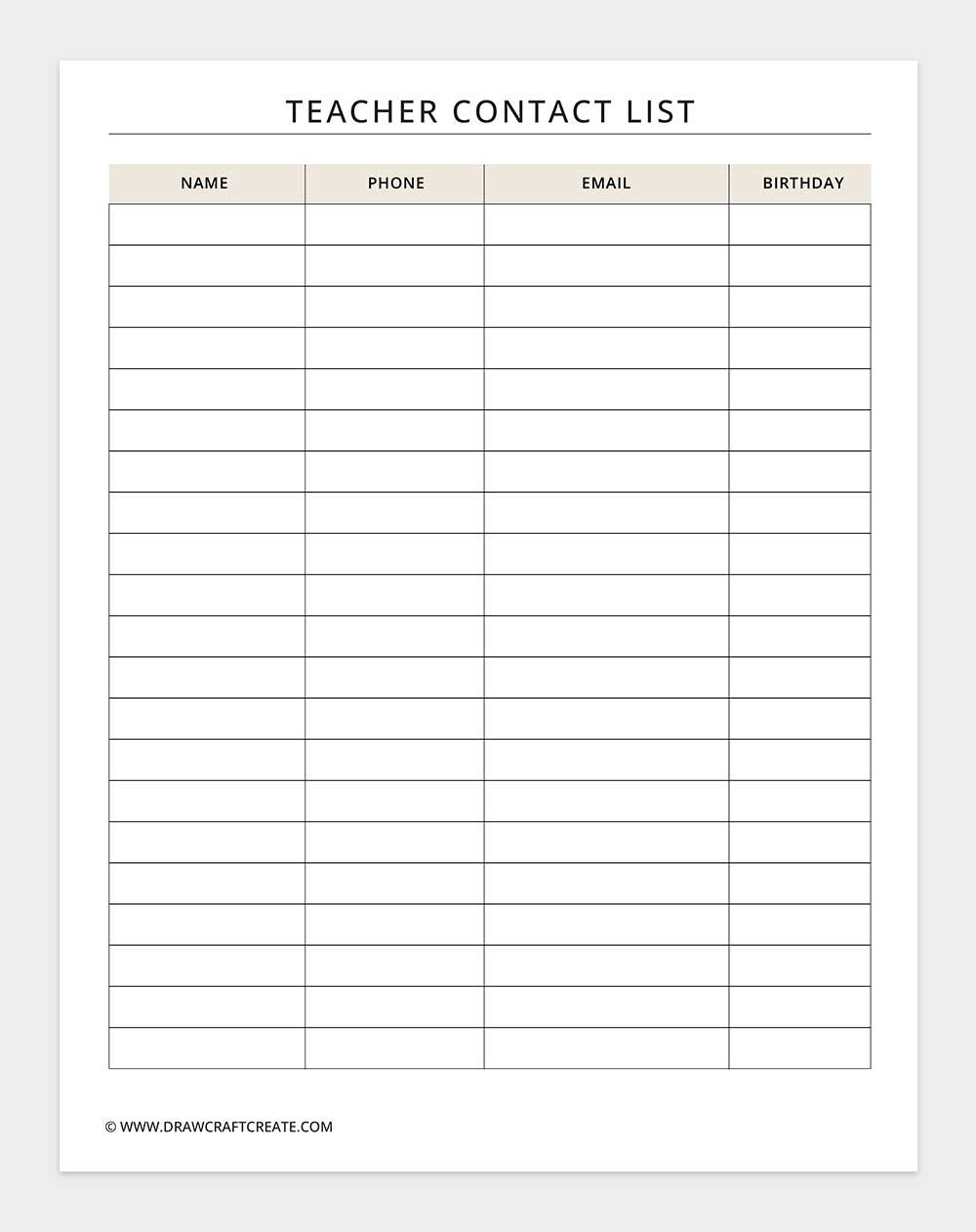 teacher contact list