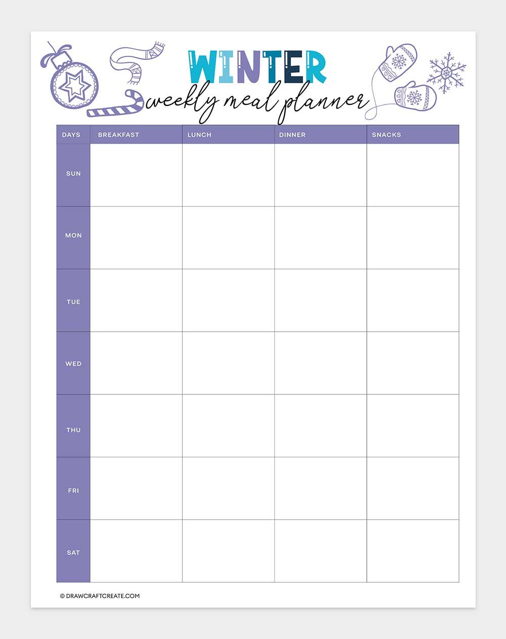 winter weekly meal planner