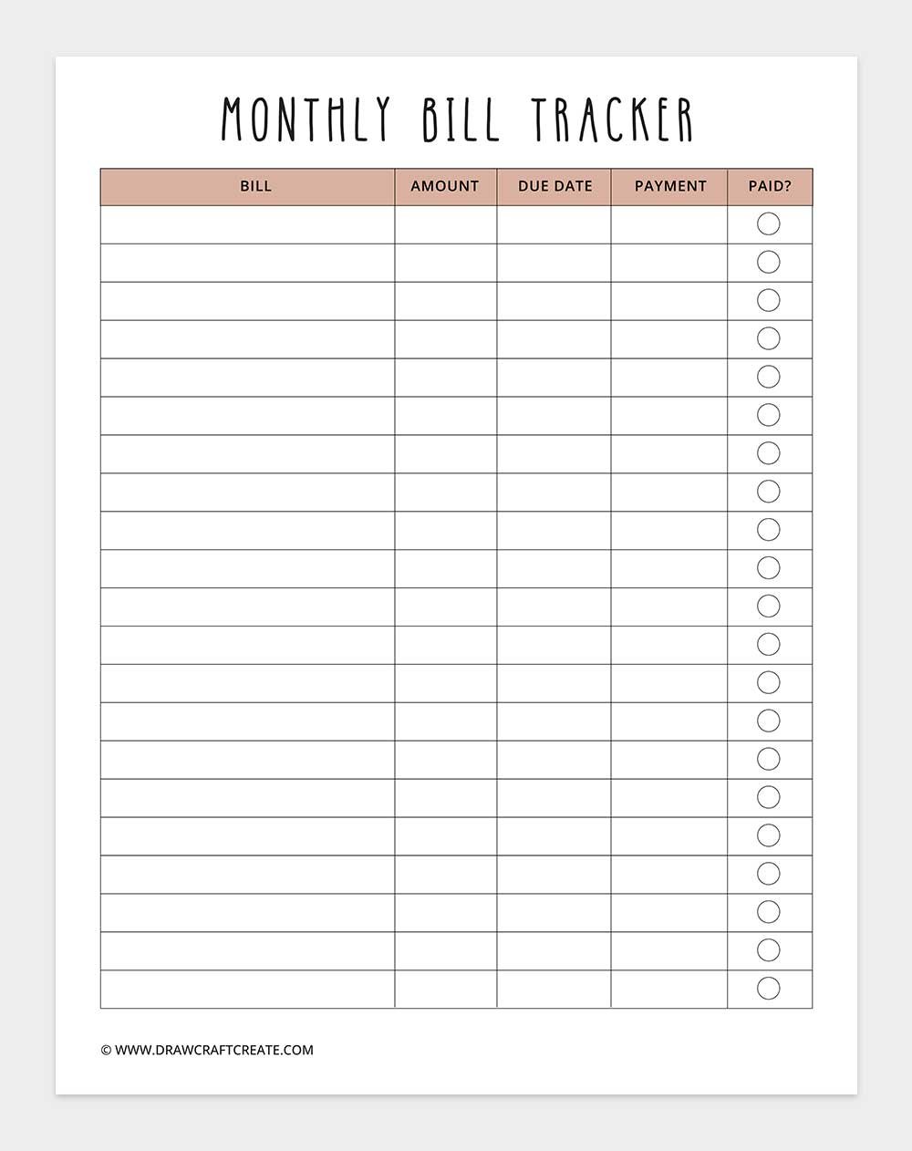 monthly bill tracker