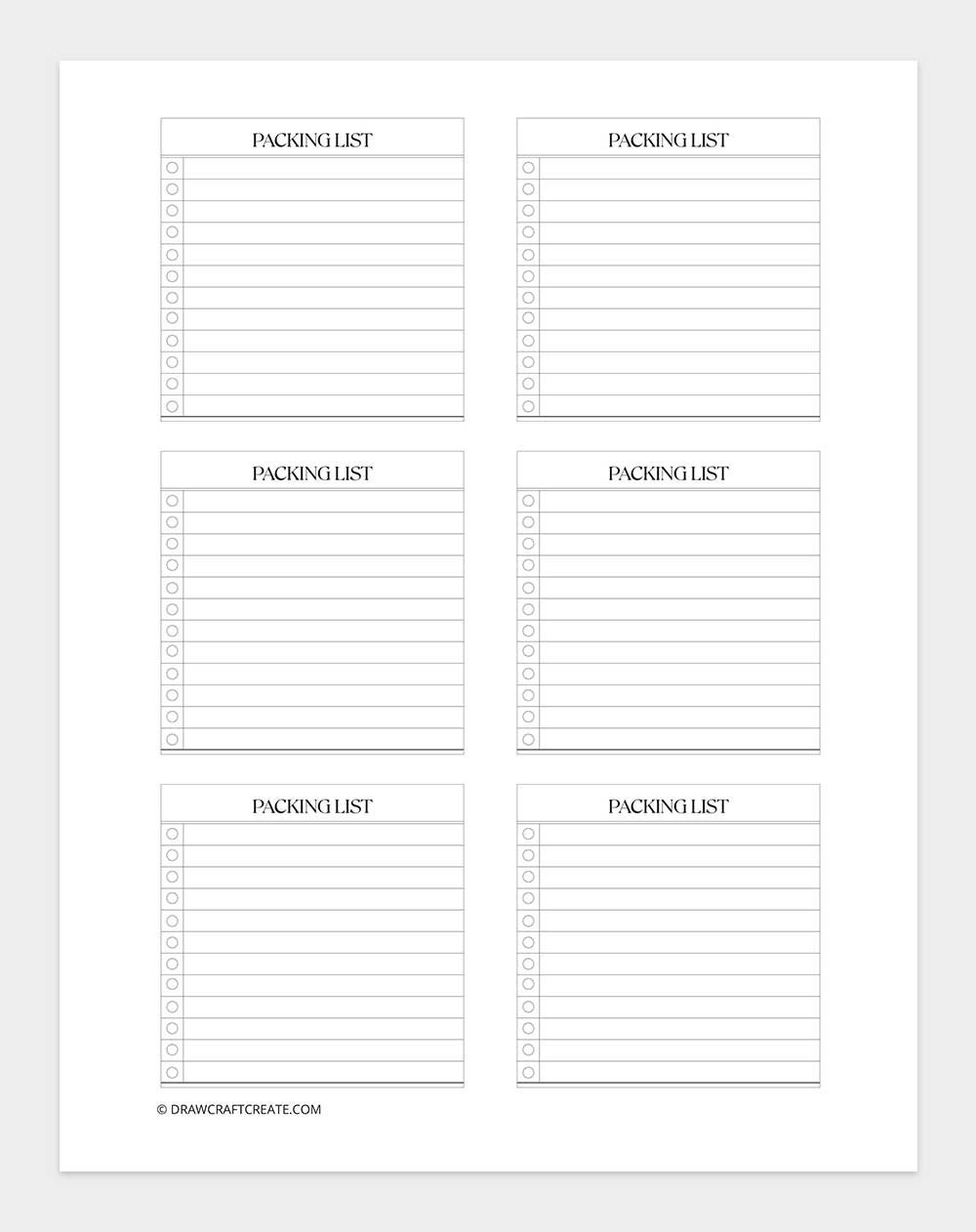 packing list sticky notes