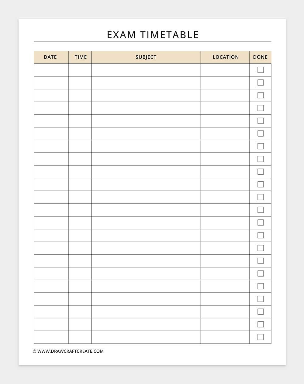 exam timetable
