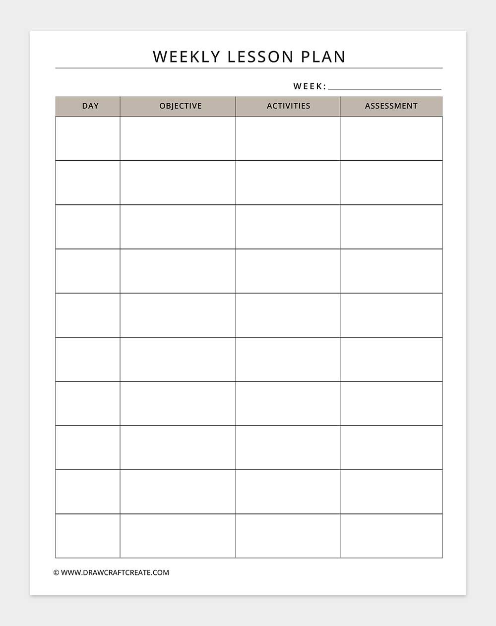 weekly lesson plan