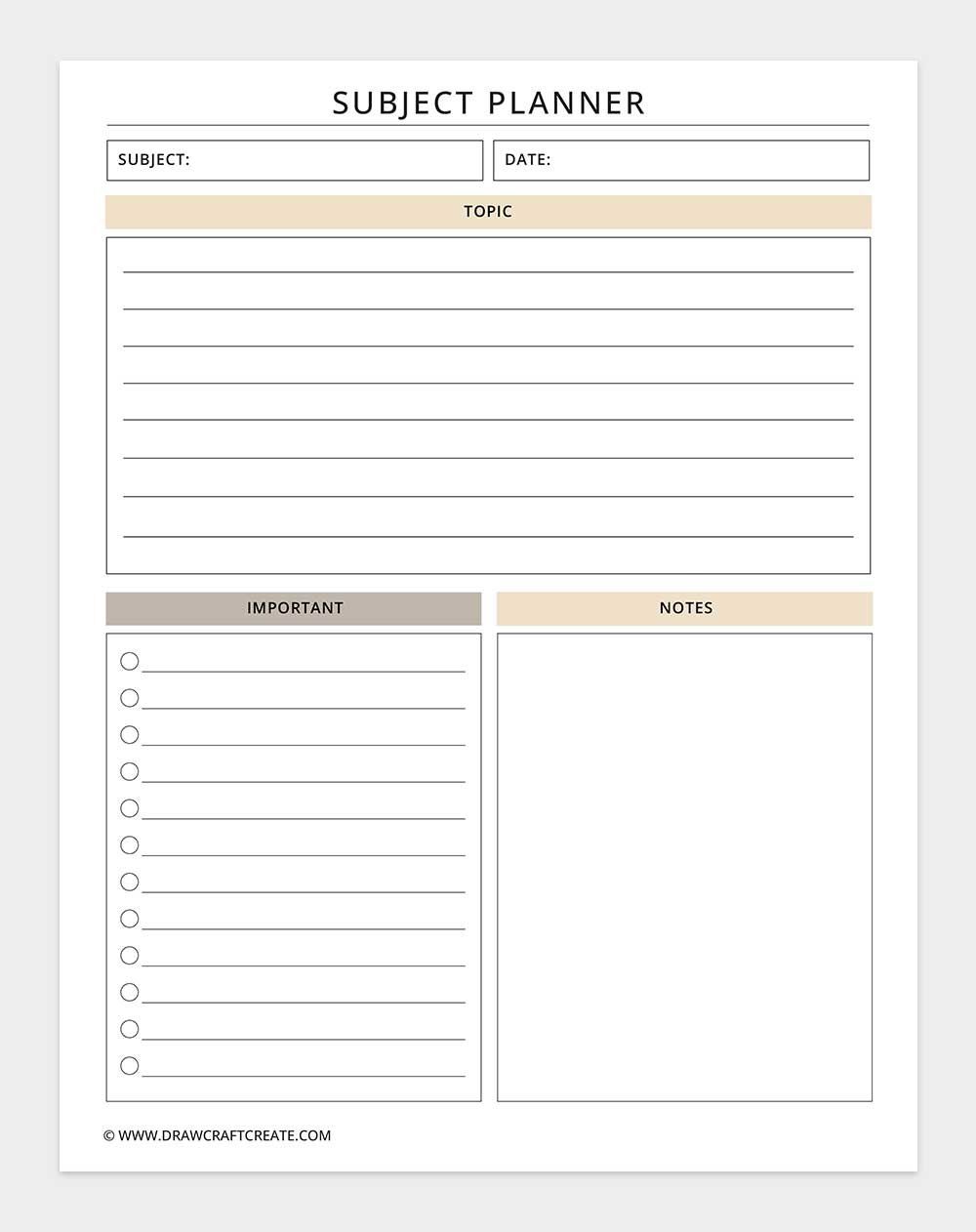 subject planner
