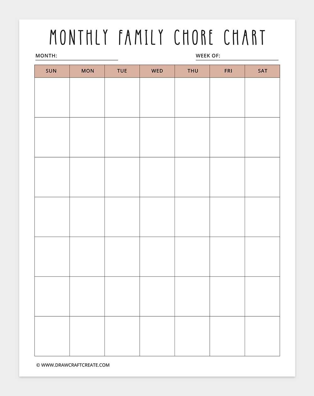 monthly family chore chart