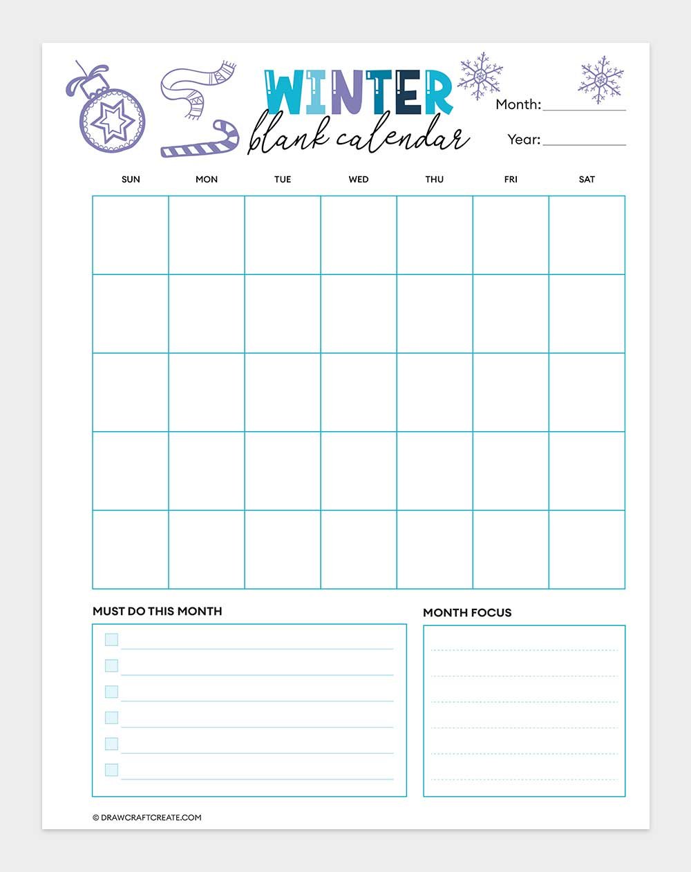 winter blank calendar