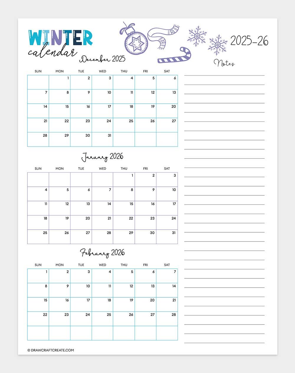 2025-2026 winter calendar