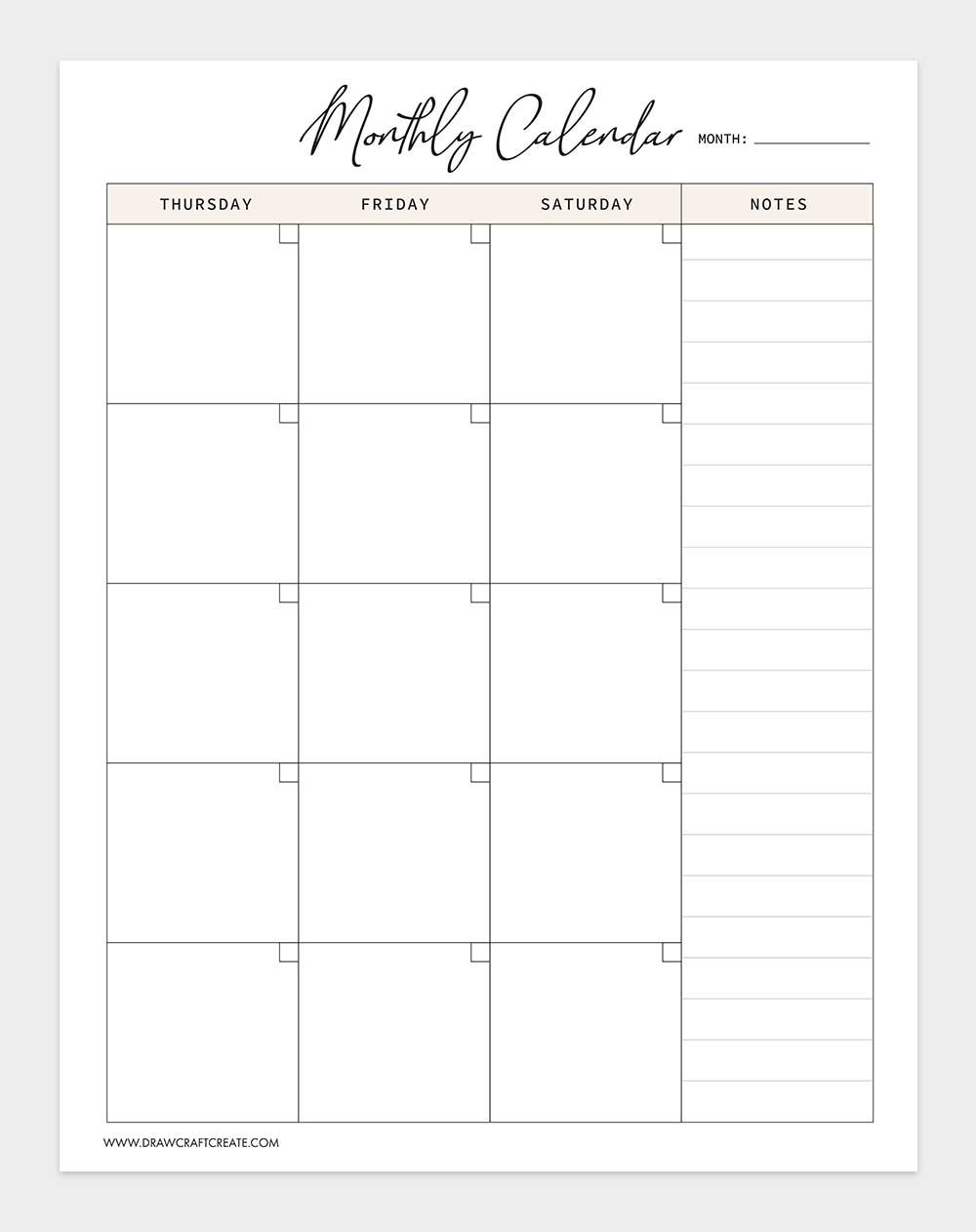monthly calendar