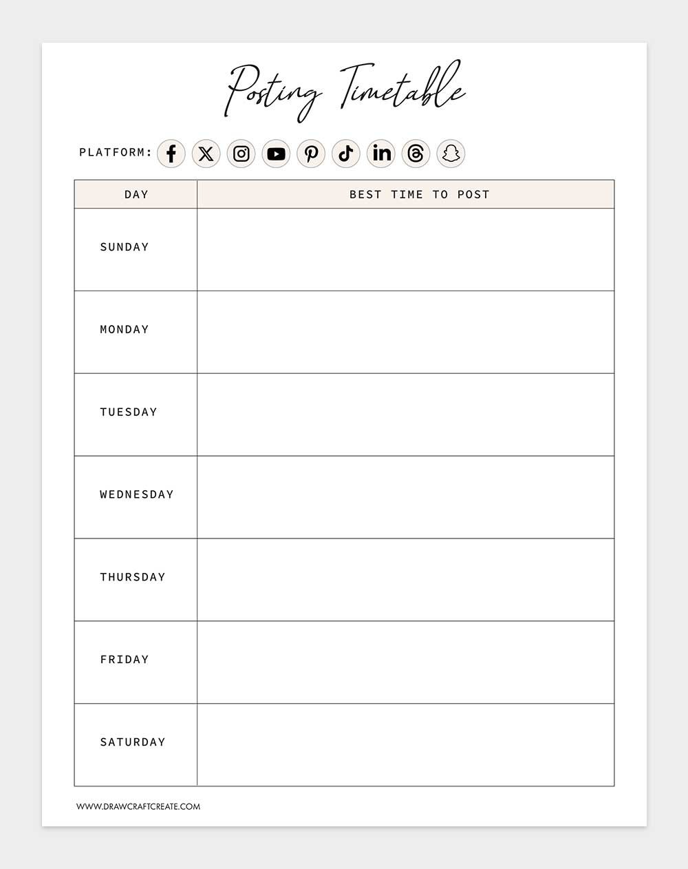 posting timetable