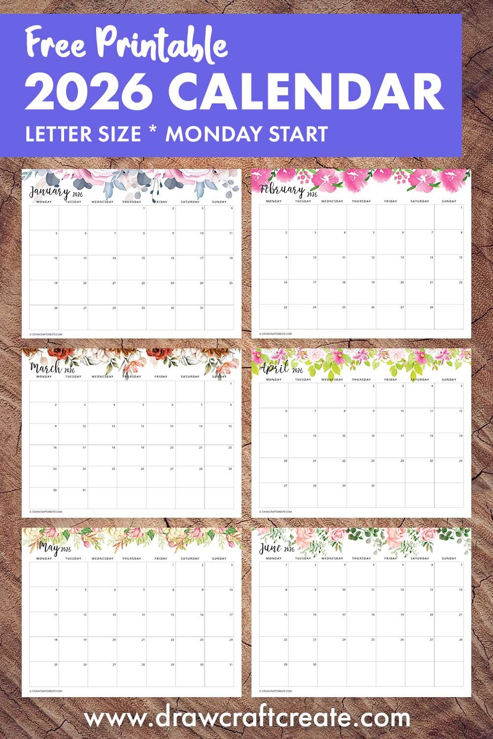 Printable 2026 Floral Calendar