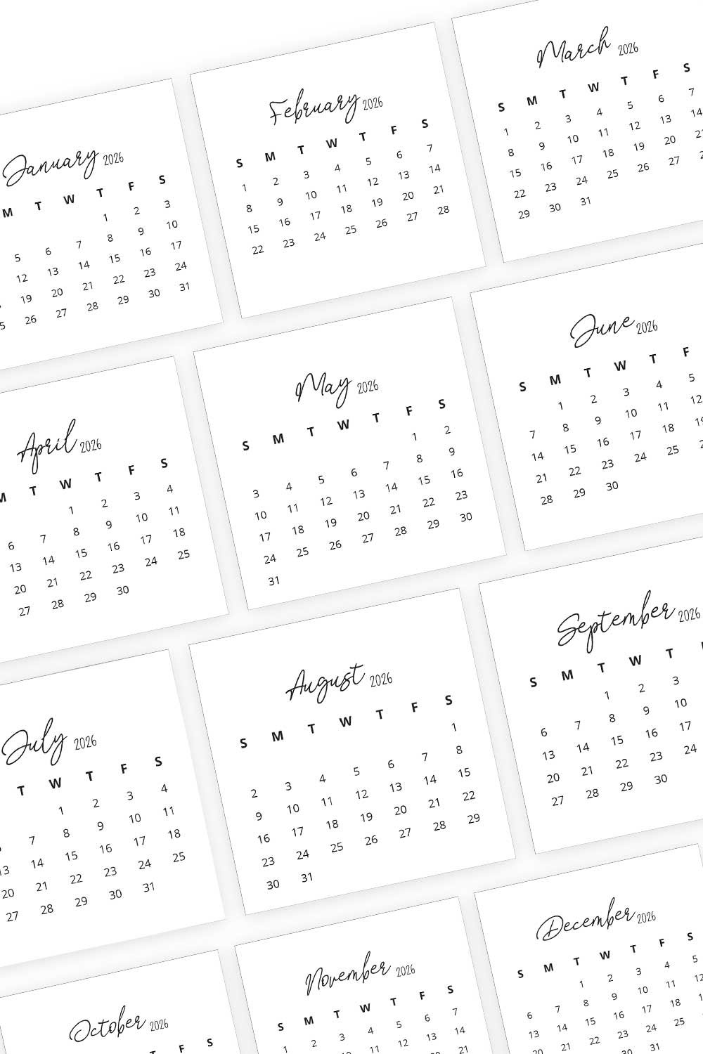 Printable 2026 Mini Calendar Card