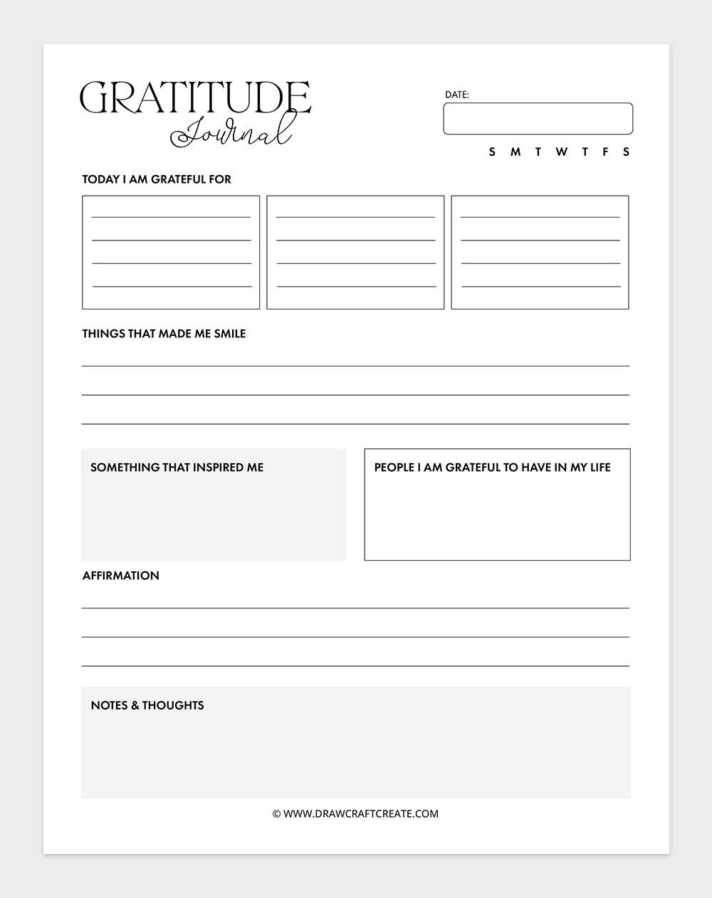 free printable gratitude journal template
