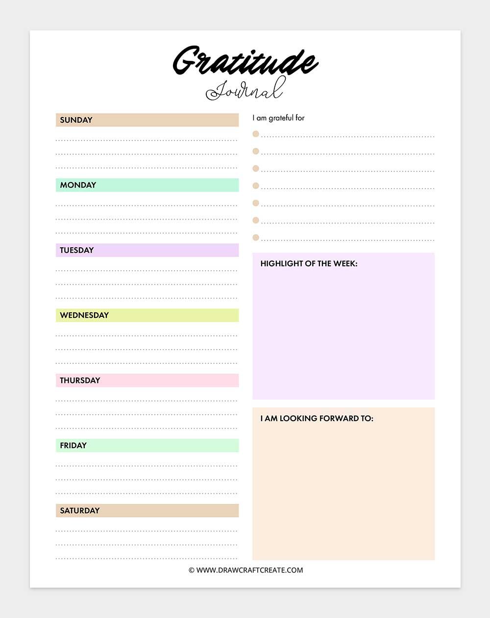 free printable gratitude journal template