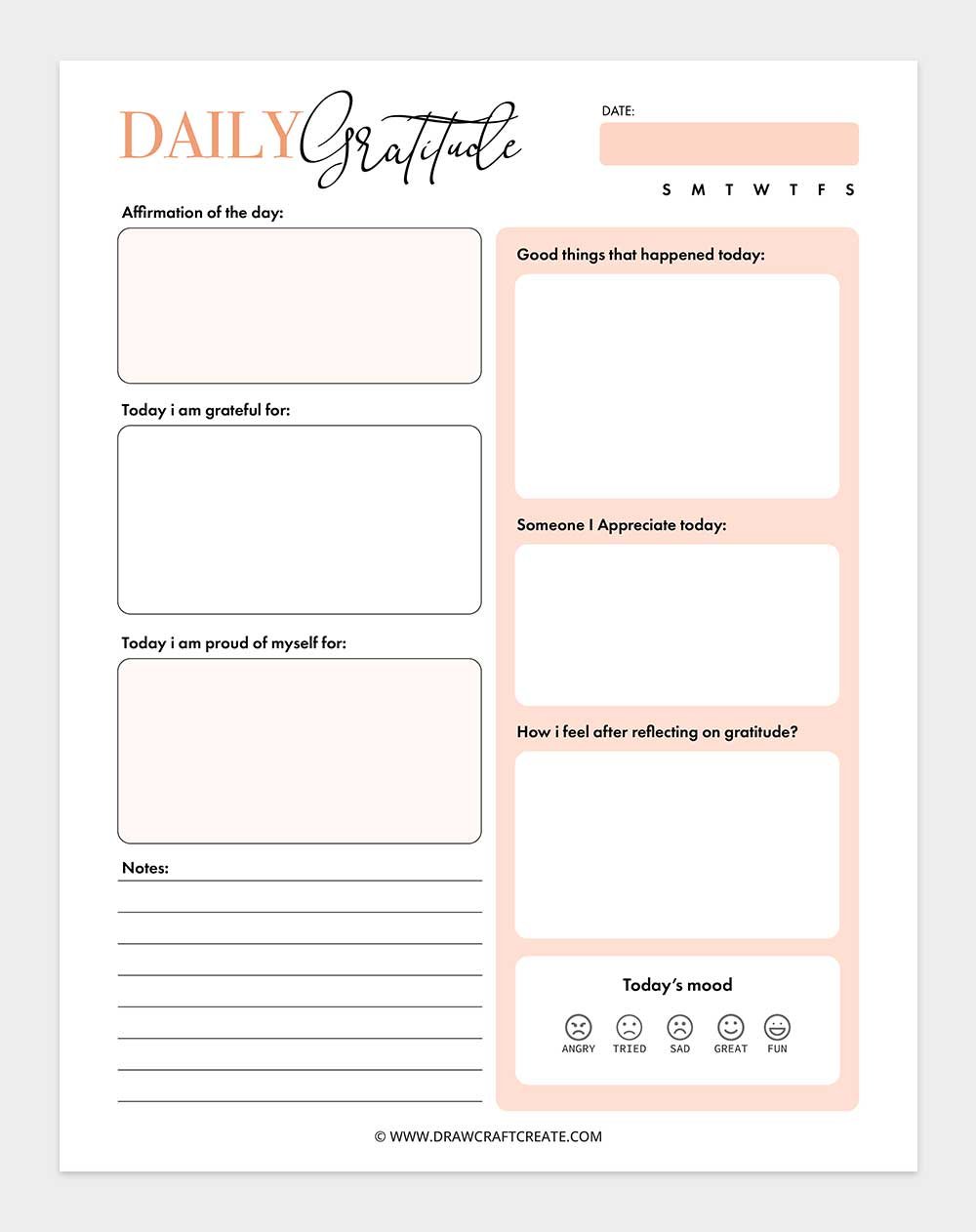 free printable gratitude journal template