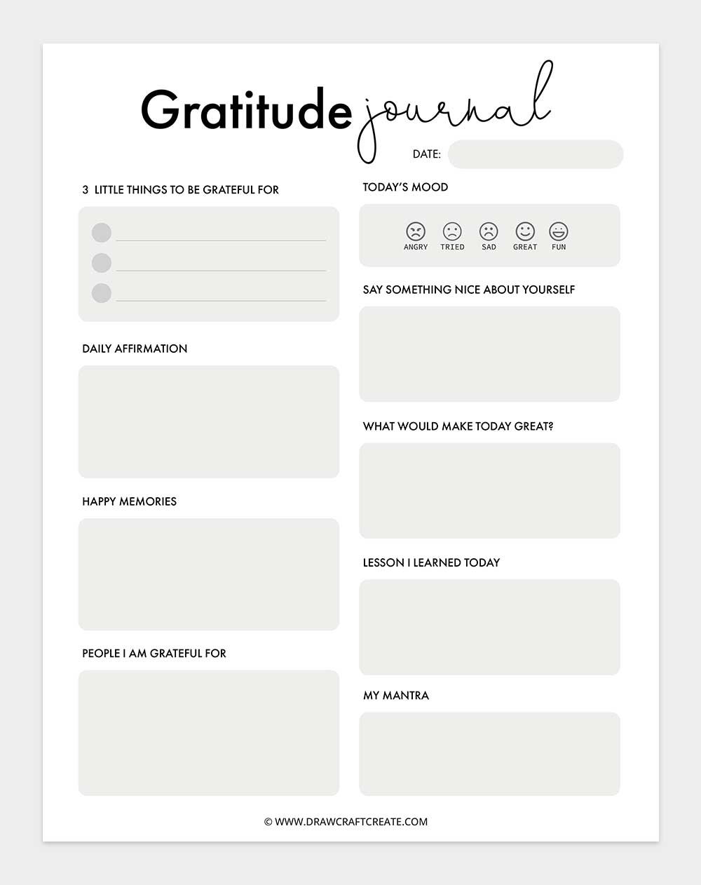 free printable gratitude journal template