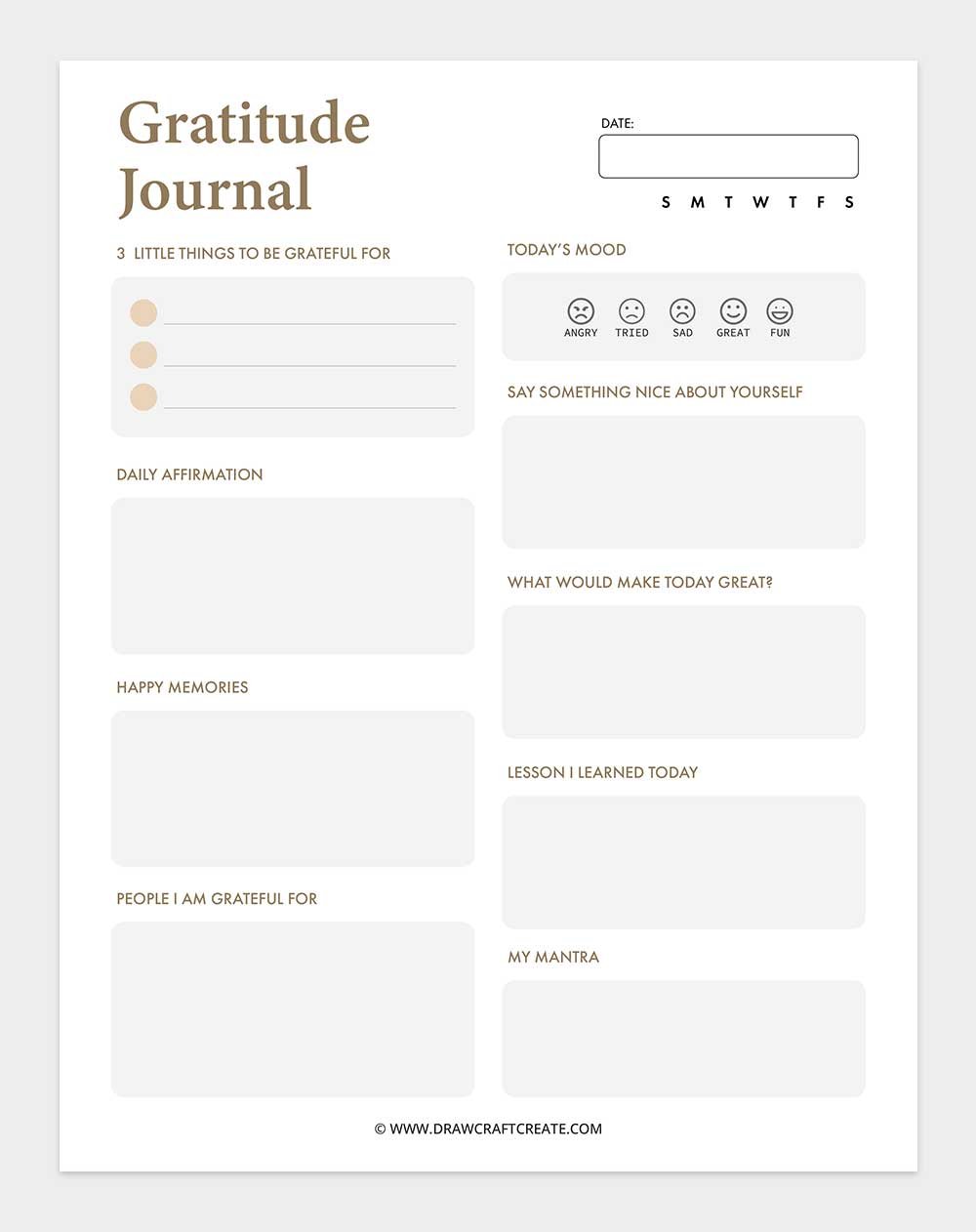 free printable gratitude journal template