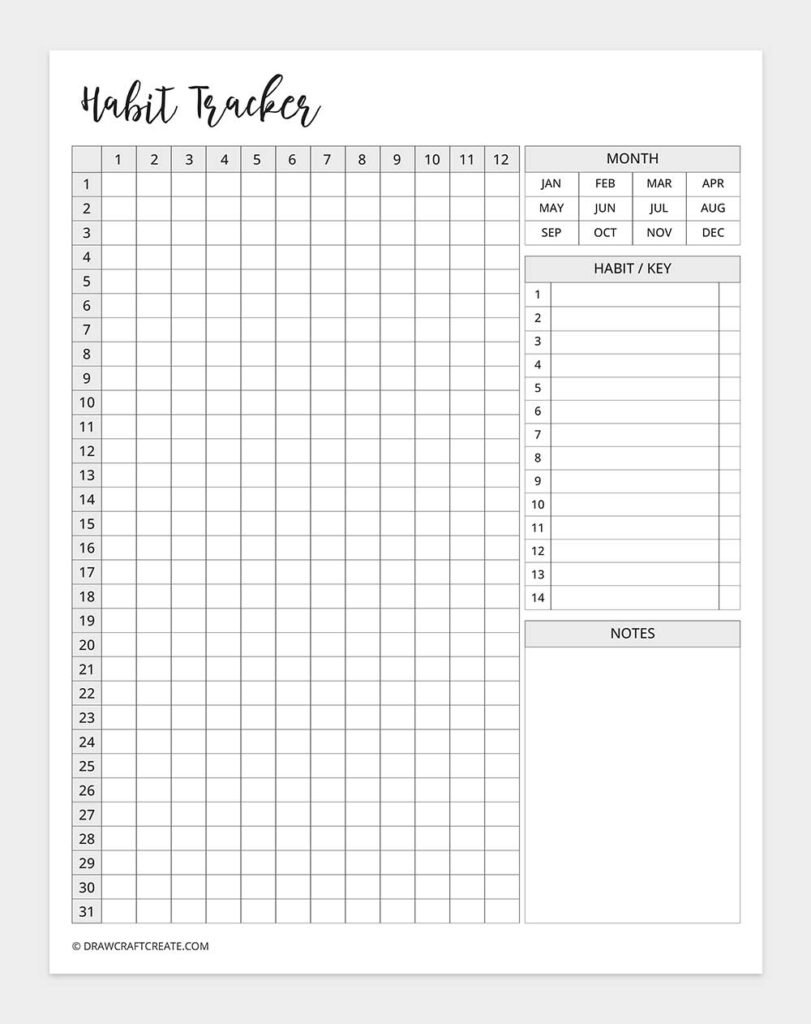 Free Habit Tracker Printable Templates (20 Design) - Draw Craft Create