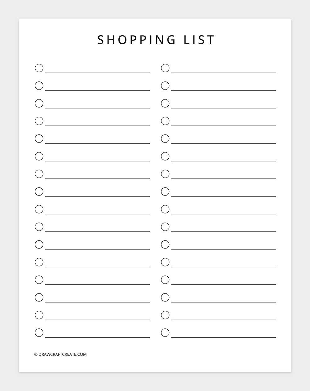 free printable shopping list template