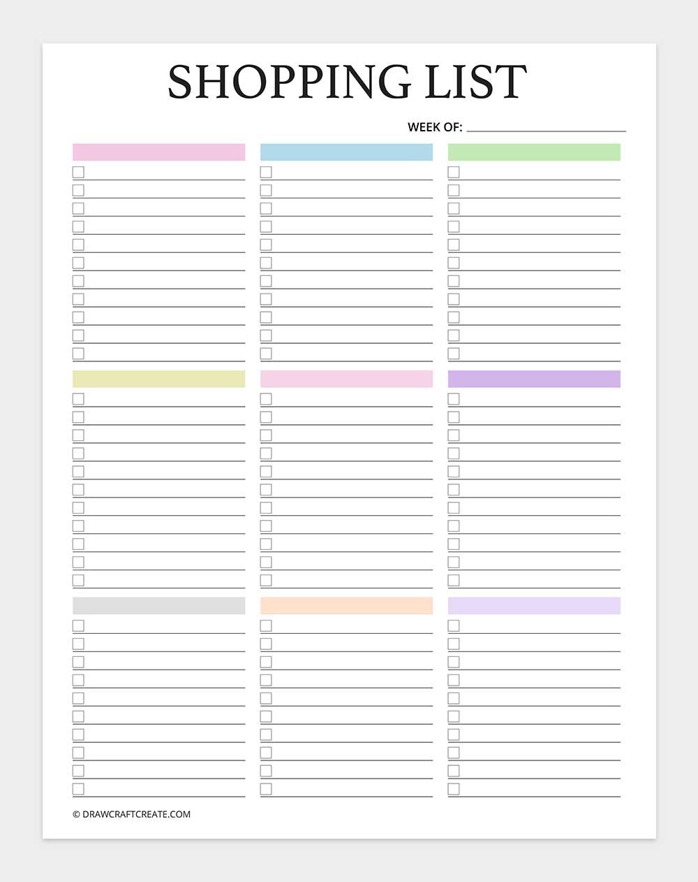 free printable shopping list template