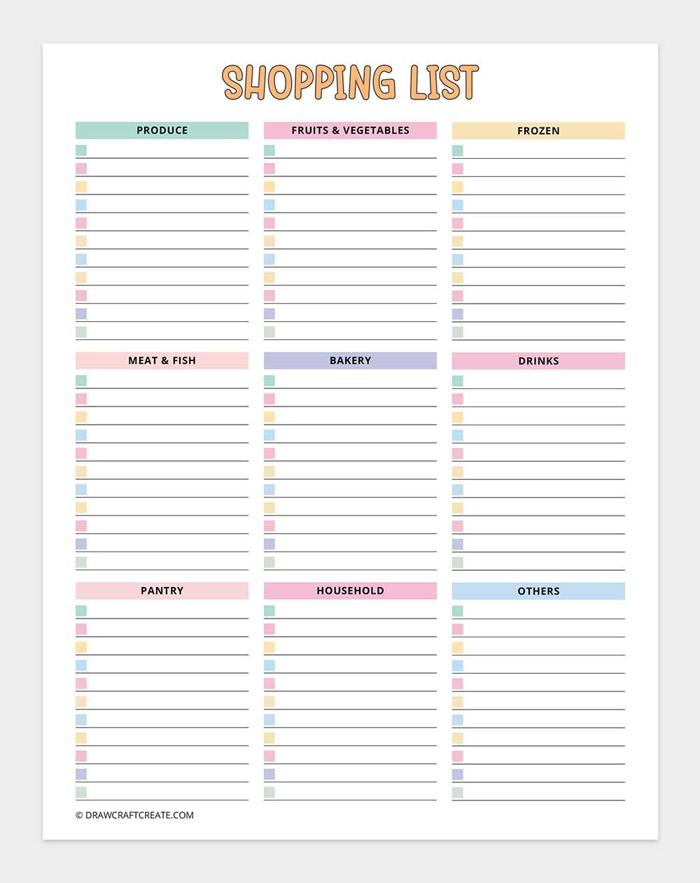 free printable shopping list template