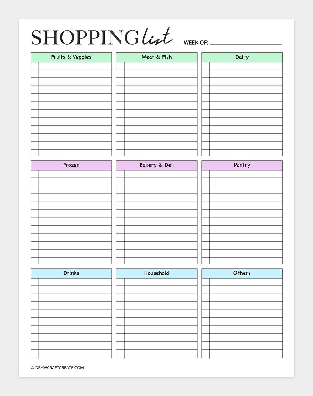 free printable shopping list template