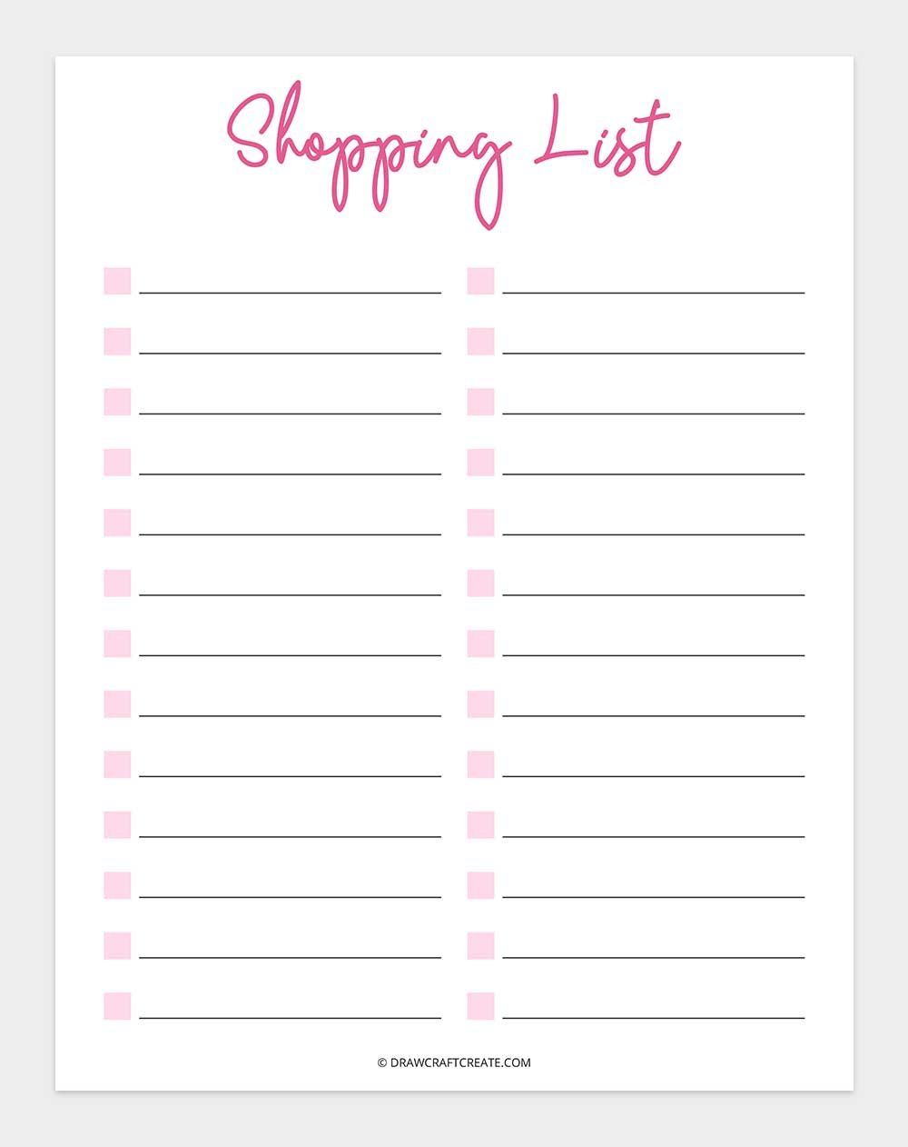free printable shopping list template