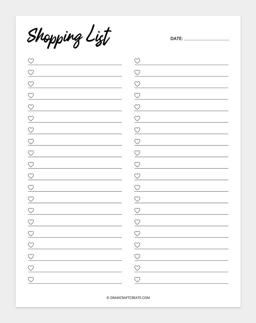 free printable shopping list template