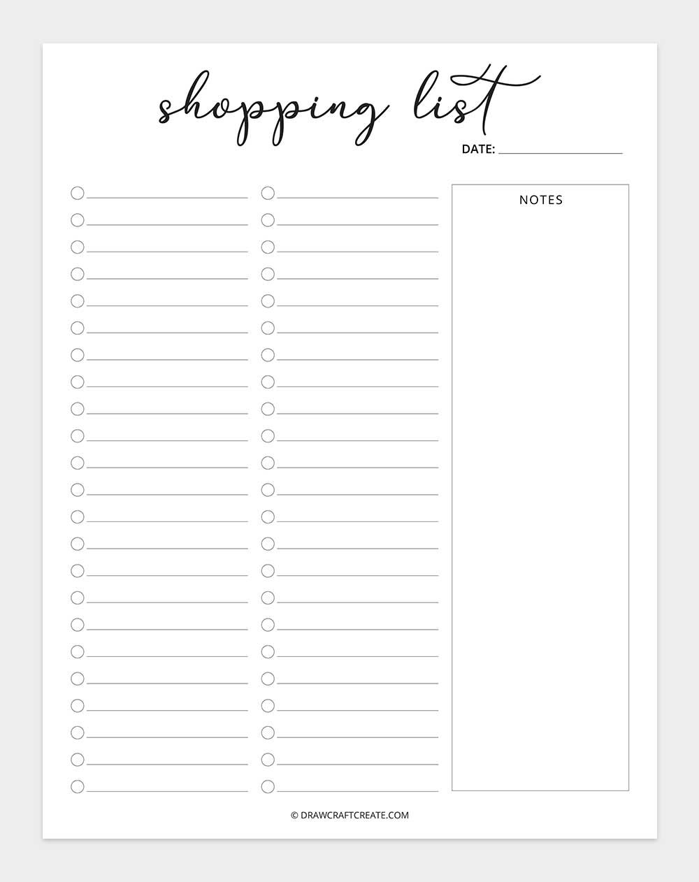 free printable shopping list template